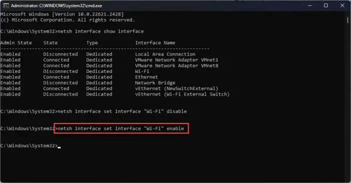 Enablerestart network adapter from Command Prompt