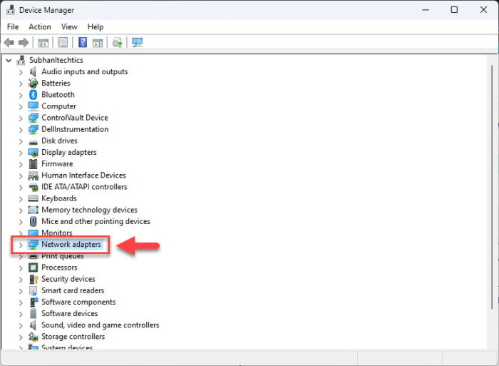 Expand Network Adapters in the Device Manager