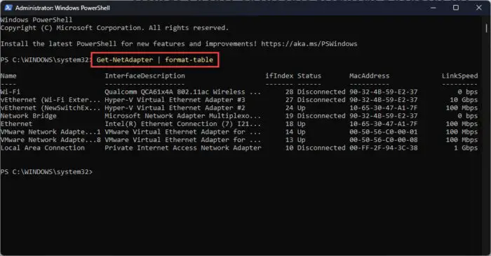 List all network adapter details in PowerShell