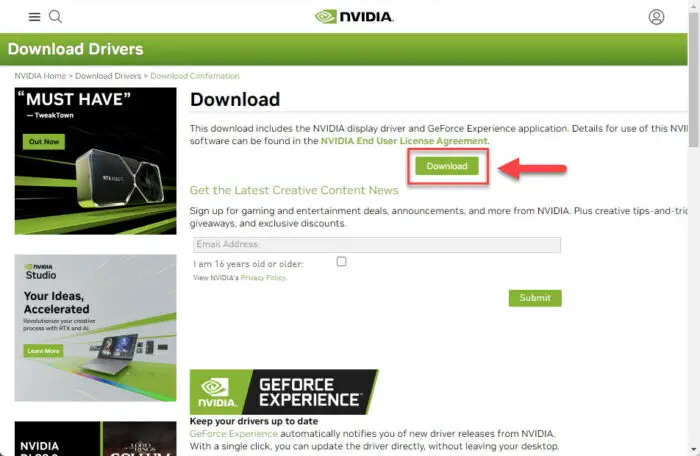 Proceed to download the Nvidia driver