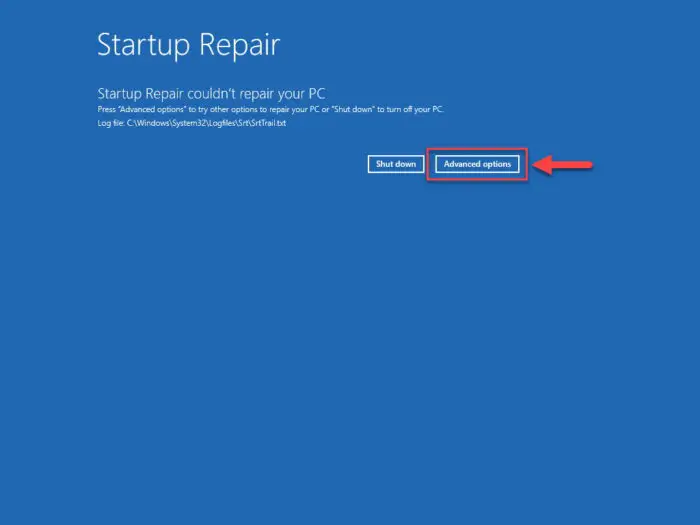 View Advanced options in Startup Repair